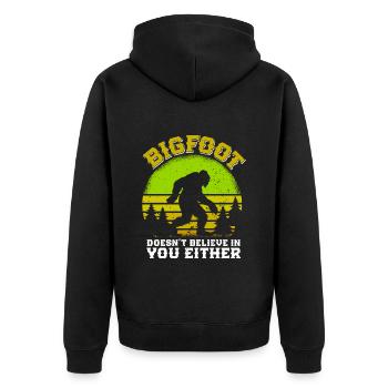 Bigfoot Bergfan Wanderer lustig Naturburschen - Unisex Premium Bio Zip Hoodie - Schwarz - Hinten - Nico (187cm)