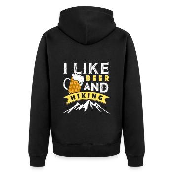 Wandern Bierfan I like Beer and Hiking lustig - Unisex Premium Bio Zip Hoodie - Schwarz - Hinten - Nico (187cm)