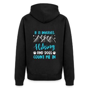 Hiking Hundefan Wanderer Bergfan Bergsteiger - Unisex Premium Bio Zip Hoodie - Schwarz - Hinten - Nico (187cm)