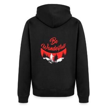 Be Wanderfull Bergfan Wandern Hiking - Unisex Premium Bio Zip Hoodie - Schwarz - Hinten - Nico (187cm)