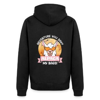 Alpaca my Bags lustig Bergsteiger Bergfan - Unisex Premium Bio Zip Hoodie - Schwarz - Hinten - Nico (187cm)