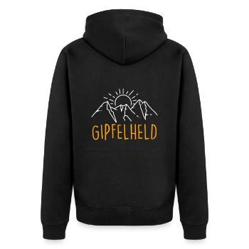 Gipfelheld Bergsteiger klettern Gipfelsport Berge - Unisex Premium Bio Zip Hoodie - Schwarz - Hinten - Nico (187cm)