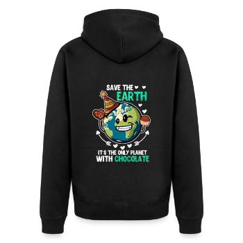 Rettet die Erde Schokoladenliebhaber Umweltschutz - Unisex Premium Bio Zip Hoodie - Schwarz - Hinten - Nico (187cm)