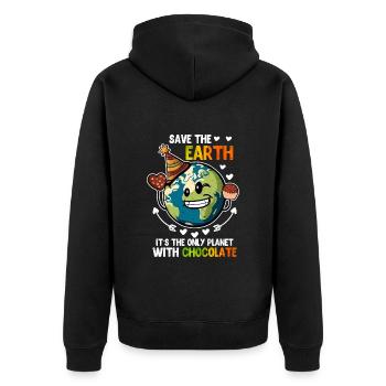 Rettet die Erde Schokoladenliebhaber Umweltschutz - Unisex Premium Bio Zip Hoodie - Schwarz - Hinten - Nico (187cm)