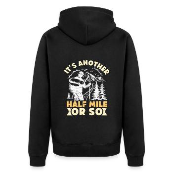 Wanderer lustig Nur eine halbe Meile Bergfan - Unisex Premium Bio Zip Hoodie - Schwarz - Hinten - Nico (187cm)
