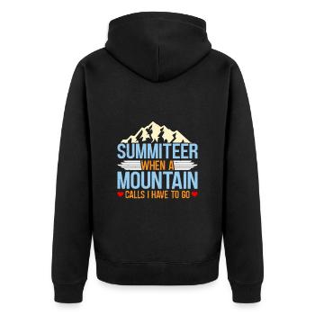Bergsteiger Wenn Berg ruft muss ich gehen - Unisex Premium Bio Zip Hoodie - Schwarz - Hinten - Nico (187cm)