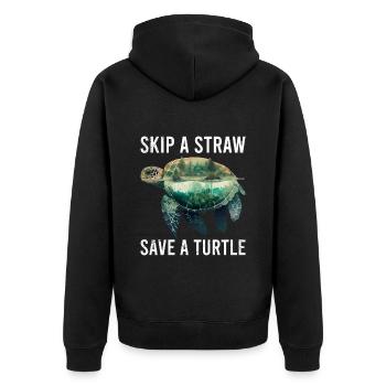 Skip A Straw Save A Turtle Environmental Protection - Unisex Premium Organic Zip Hoodie - black - Back - Nico (187cm)