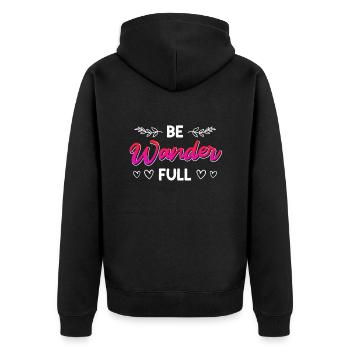 Wanderfull Bergfan Wanderer Berggipfel - Unisex Premium Bio Zip Hoodie - Schwarz - Hinten - Nico (187cm)