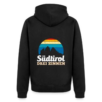 Drei Zinnen Südtirol Bergsteiger und Wanderer - Unisex Premium Bio Zip Hoodie - Schwarz - Hinten - Nico (187cm)