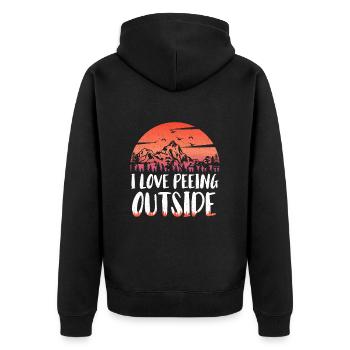 I love peeing outside hikers funny mountains - Unisex Premium Organic Zip Hoodie - black - Back - Nico (187cm)