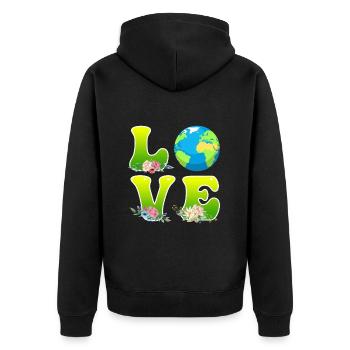 Save the Earth LOVE Mission Earth Environmental Protection - Unisex Premium Organic Zip Hoodie - black - Back - Nico (187cm)