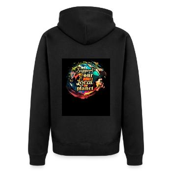 Support local Planet Environmental protection Nature - Unisex Premium Organic Zip Hoodie - black - Back - Nico (187cm)