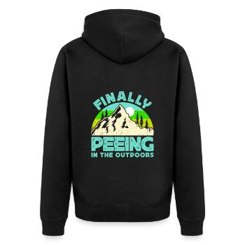I love peeing outside hikers funny mountains - Unisex Premium Organic Zip Hoodie - black - Back - Nico (187cm)