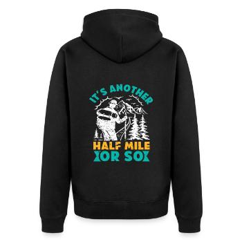 Wanderer lustig Nur eine halbe Meile Bergfan - Unisex Premium Bio Zip Hoodie - Schwarz - Hinten - Nico (187cm)