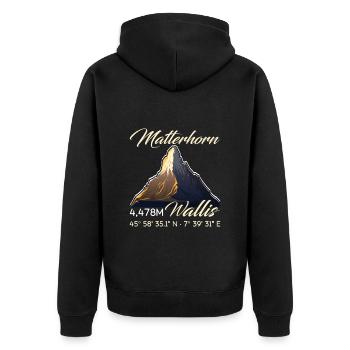 Matterhorn Wanderer Bergfan klettern Hiking - Unisex Premium Bio Zip Hoodie - Schwarz - Hinten - Nico (187cm)