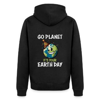 Go Planet It's Your Earth Day - Unisex Premium Bio Zip Hoodie - Schwarz - Hinten - Nico (187cm)
