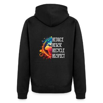 Recycling Umweltschutz Rette die Erde Artenschutz - Unisex Premium Bio Zip Hoodie - Schwarz - Hinten - Nico (187cm)