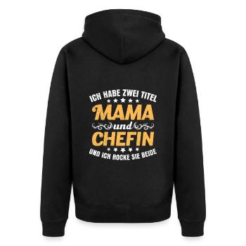 Mama Chefin Muttertag Mama Supervisor - Unisex Premium Bio Zip Hoodie - Schwarz - Hinten - Nico (187cm)
