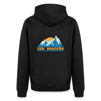 Geh Wandern Wanderer Berge - Unisex Premium Bio Zip Hoodie - Schwarz - Hinten - Nico (187cm)