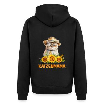 Katzenmama Blumen Katzenliebhaber Katzenfans - Unisex Premium Bio Zip Hoodie - Schwarz - Hinten - Nico (187cm)