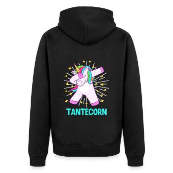 Tanticorn Einhorn Fan Muttertag Tanten Unicorn - Unisex Premium Bio Zip Hoodie - Schwarz - Hinten - Nico (187cm)