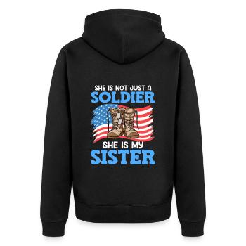 Proud Brother Air Force Soldier Army Fan - Unisex Premium Organic Zip Hoodie - black - Back - Nico (187cm)