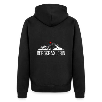 Wandern Bergmädel Bergkraxlerin Wanderer Berge - Unisex Premium Bio Zip Hoodie - Schwarz - Hinten - Nico (187cm)