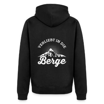 Verliebt in die Berge Hiking - Unisex Premium Bio Zip Hoodie - Schwarz - Hinten - Nico (187cm)