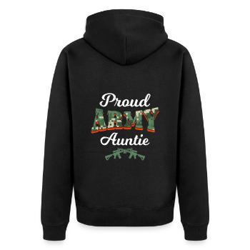 Stolze Tante Army Soldaten Militär Fan Aunties - Unisex Premium Bio Zip Hoodie - Schwarz - Hinten - Nico (187cm)