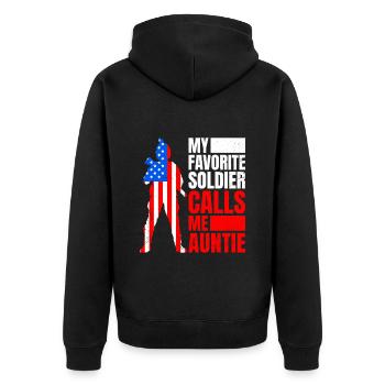 Soldaten Tanten Militär Fan Amerika Patrioten - Unisex Premium Bio Zip Hoodie - Schwarz - Hinten - Nico (187cm)