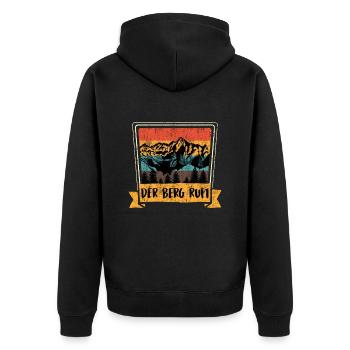Der Berggipfel ruft Bergfan Wandern - Unisex Premium Bio Zip Hoodie - Schwarz - Hinten - Nico (187cm)