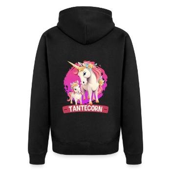 Tanticorn Einhorn Tanten Muttertag Unicorn - Unisex Premium Bio Zip Hoodie - Schwarz - Hinten - Nico (187cm)