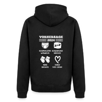 Vorhersage werdende Mama 2024 Baby bald Papa - Unisex Premium Bio Zip Hoodie - Schwarz - Hinten - Nico (187cm)