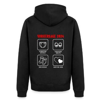 Vorhersage werdende Mama 2024 Baby bald Papa - Unisex Premium Bio Zip Hoodie - Schwarz - Hinten - Nico (187cm)