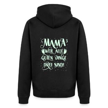 Drillingsmama 2024 Alle guten Dinge sind drei - Unisex Premium Bio Zip Hoodie - Schwarz - Hinten - Nico (187cm)