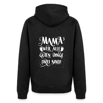 Drillingsmama 2024 Alle guten Dinge sind drei - Unisex Premium Bio Zip Hoodie - Schwarz - Hinten - Nico (187cm)