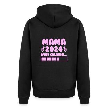 Mama loading 2024 werdende Mama Babyparty 2024 - Unisex Premium Bio Zip Hoodie - Schwarz - Hinten - Nico (187cm)