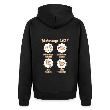 Vohersage 2024 werdende Mama 2024 bald Papa - Unisex Premium Bio Zip Hoodie - Schwarz - Hinten - Nico (187cm)