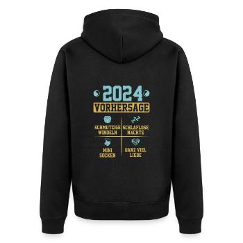 Vorhersage werdende Mama 2024 Baby bald Papa - Unisex Premium Bio Zip Hoodie - Schwarz - Hinten - Nico (187cm)