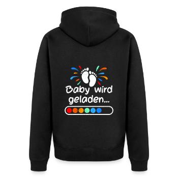 Baby loading 2024 werdende Mütter 2024 Ankündigung - Unisex Premium Bio Zip Hoodie - Schwarz - Hinten - Nico (187cm)