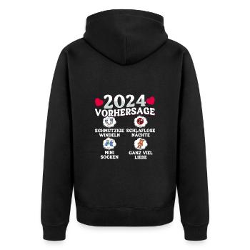 Baby Vorhersage 2024 werdende Mutter 2024 - Unisex Premium Bio Zip Hoodie - Schwarz - Hinten - Nico (187cm)
