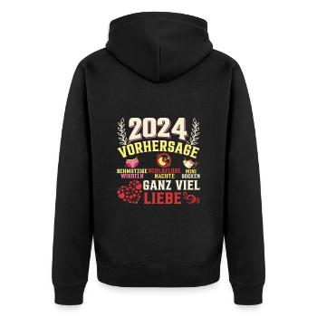 Vorhersage werdende Mama 2024 Baby bald Papa - Unisex Premium Bio Zip Hoodie - Schwarz - Hinten - Nico (187cm)