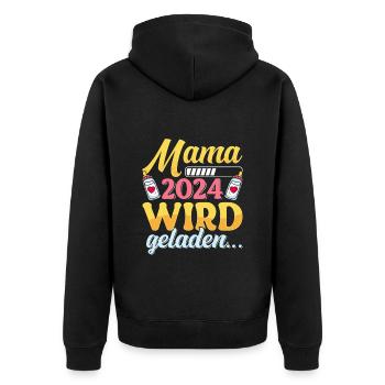 Mama wird geladen 2024 werdende Mütter Baby 2024 - Unisex Premium Bio Zip Hoodie - Schwarz - Hinten - Nico (187cm)