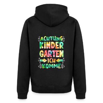 Kindergarten ich komme Kita Kinder - Unisex Premium Bio Zip Hoodie - Schwarz - Hinten - Nico (187cm)