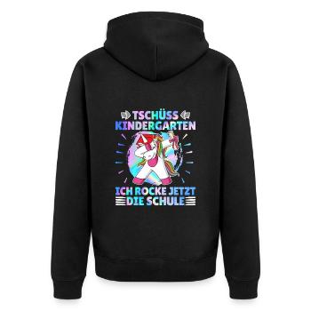 Tschüss Kindergarten Ich rocke jetzt die Schule - Unisex Premium Bio Zip Hoodie - Schwarz - Hinten - Nico (187cm)