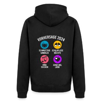 Vorhersage werdende Mama 2024 Baby bald Papa - Unisex Premium Bio Zip Hoodie - Schwarz - Hinten - Nico (187cm)