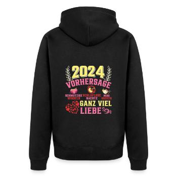 Vorhersage werdende Mama 2024 Baby bald Papa - Unisex Premium Bio Zip Hoodie - Schwarz - Hinten - Nico (187cm)
