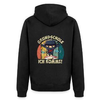 Grundschule Ich komme! Erstklässler Einschulung - Unisex Premium Bio Zip Hoodie - Schwarz - Hinten - Nico (187cm)