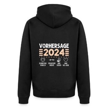 Vorhersage werdende Mama 2024 Baby bald Papa - Unisex Premium Bio Zip Hoodie - Schwarz - Hinten - Nico (187cm)