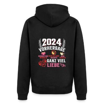 Vorhersage werdende Mama 2024 Baby bald Papa - Unisex Premium Bio Zip Hoodie - Schwarz - Hinten - Nico (187cm)